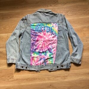 Y2K AC/DC Tie-Dye Jean Jacket • Men’s XL • Vintage Band Graphic Rock Tour Jacket